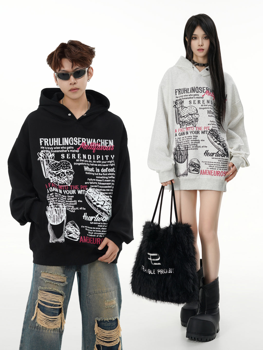 Unisex "Serendipity" Fast Food Graphic Hoodie - Oversized Streetwear Pullover