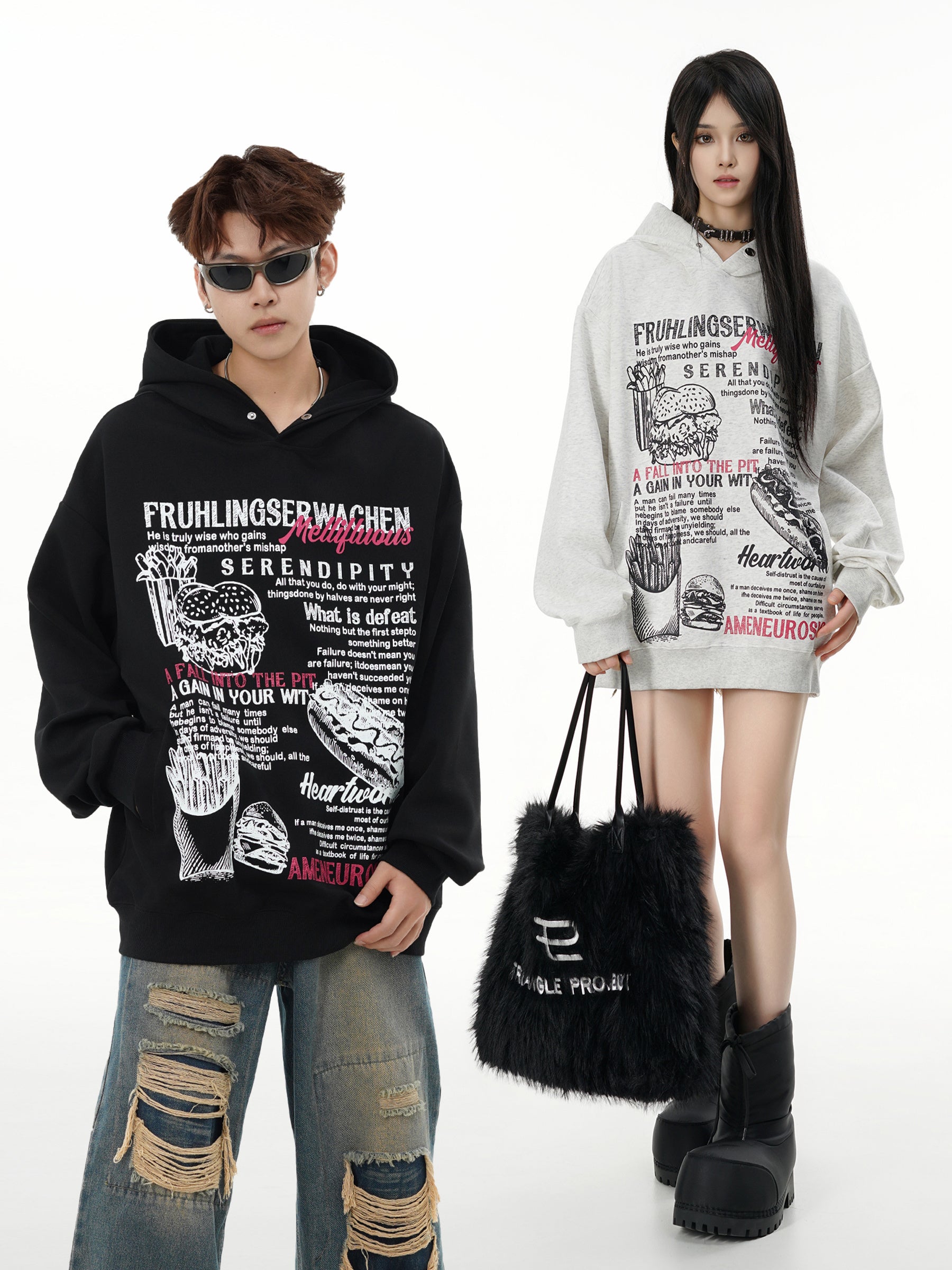Unisex "Serendipity" Fast Food Graphic Hoodie - Oversized Streetwear Pullover