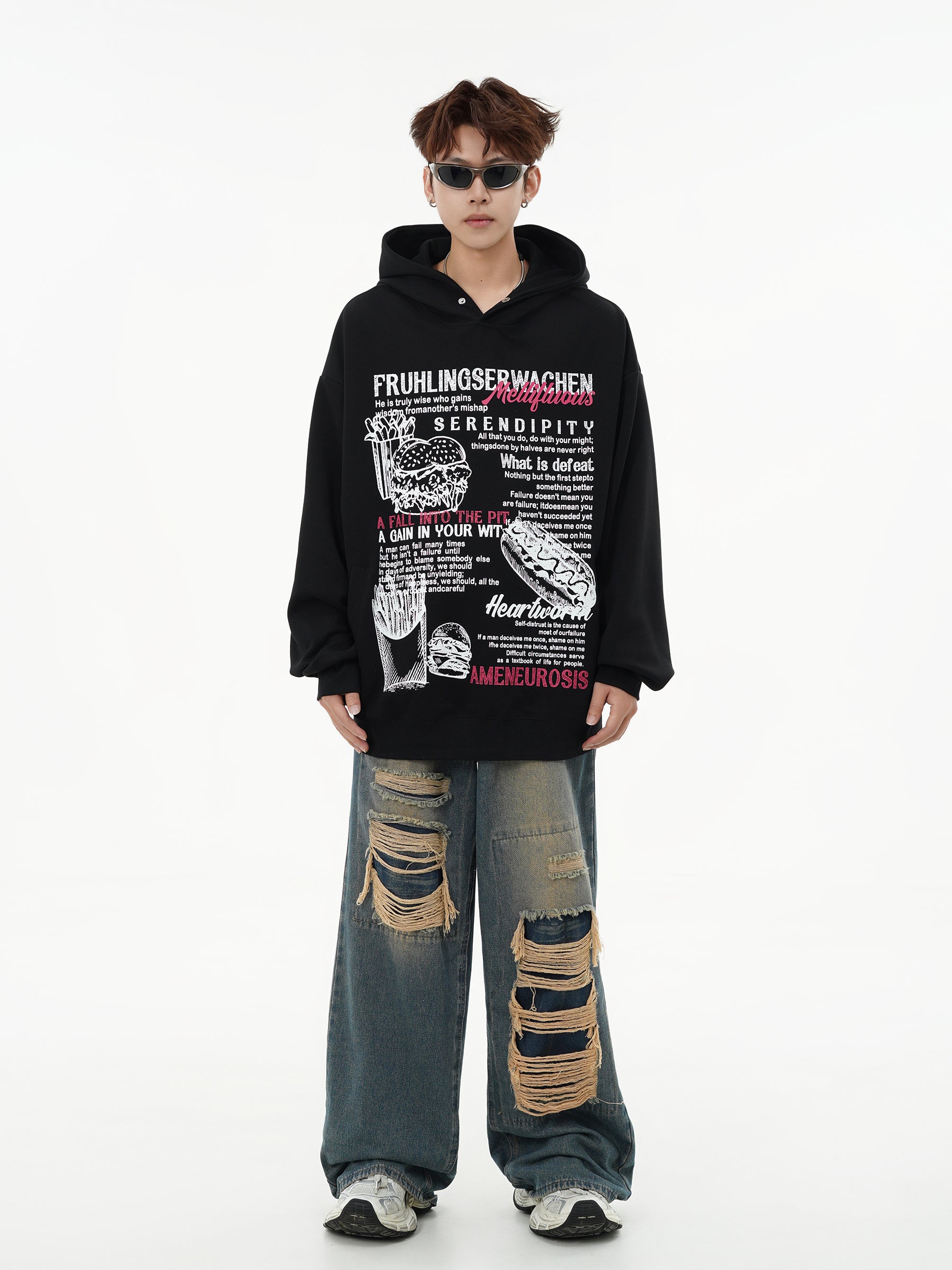 Unisex "Serendipity" Fast Food Graphic Hoodie - Oversized Streetwear Pullover