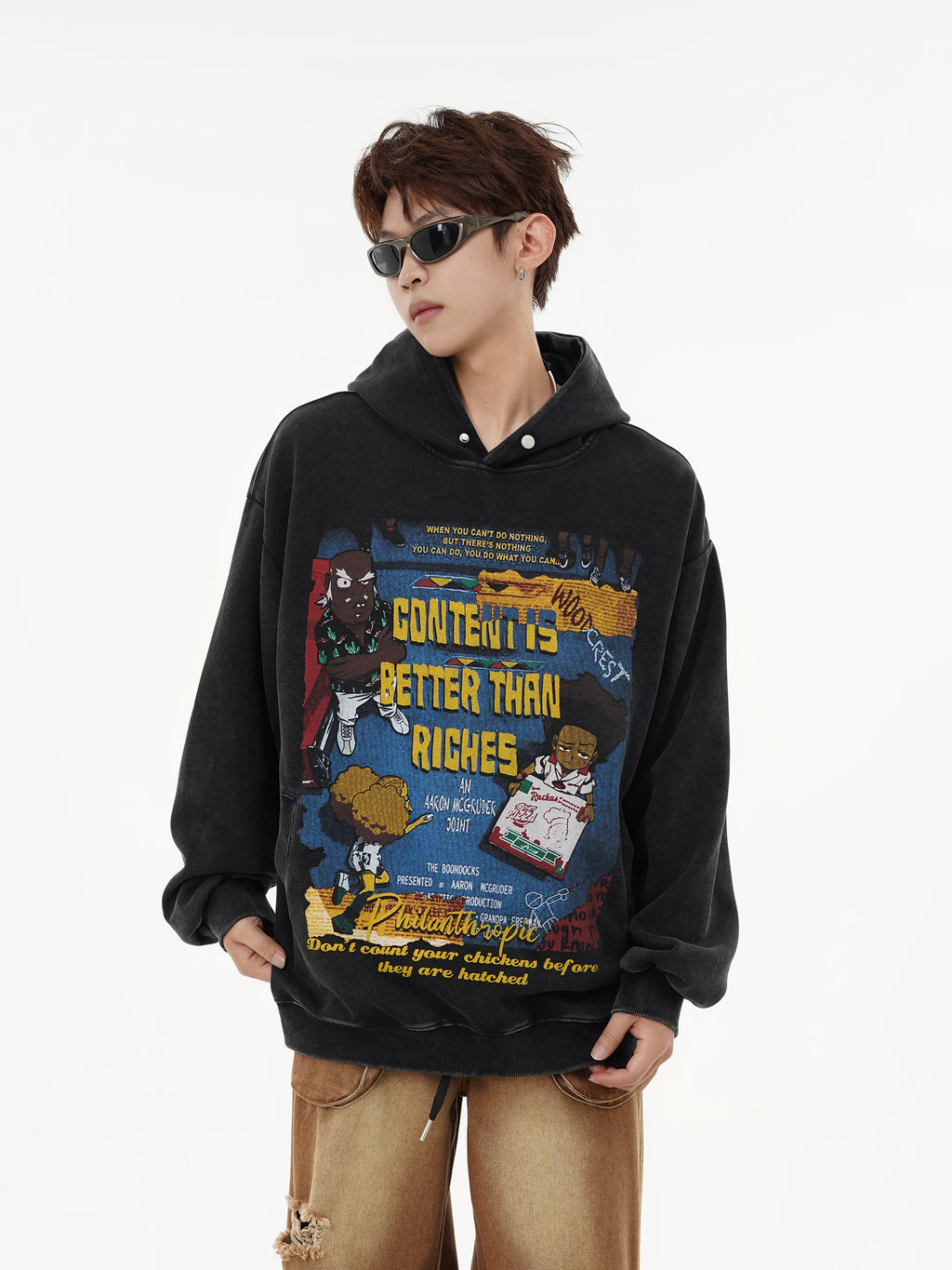 The Boondocks Tribute: "Content Is Better Than Riches" Vintage Wash Hoodie