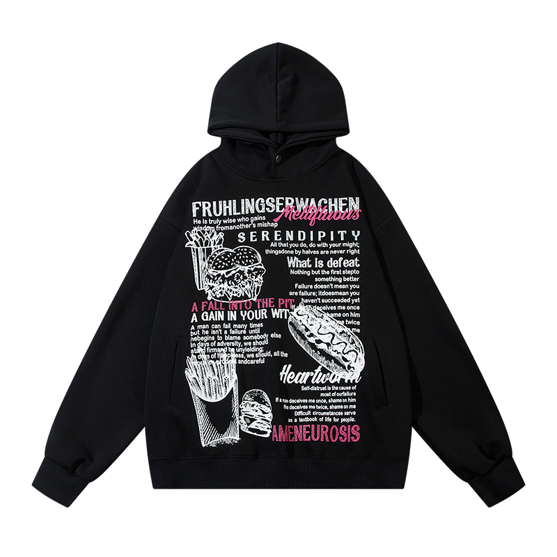 Unisex "Serendipity" Fast Food Graphic Hoodie - Oversized Streetwear Pullover