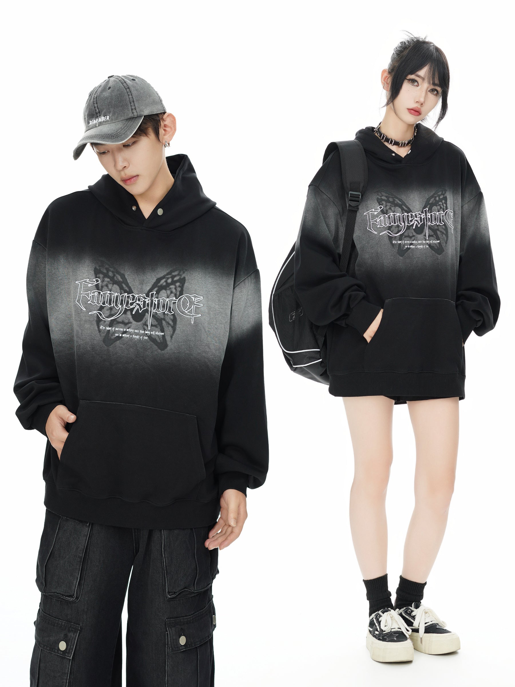 Gothic Butterfly Gradient Oversized Hoodie - Y2K Streetwear Pullover