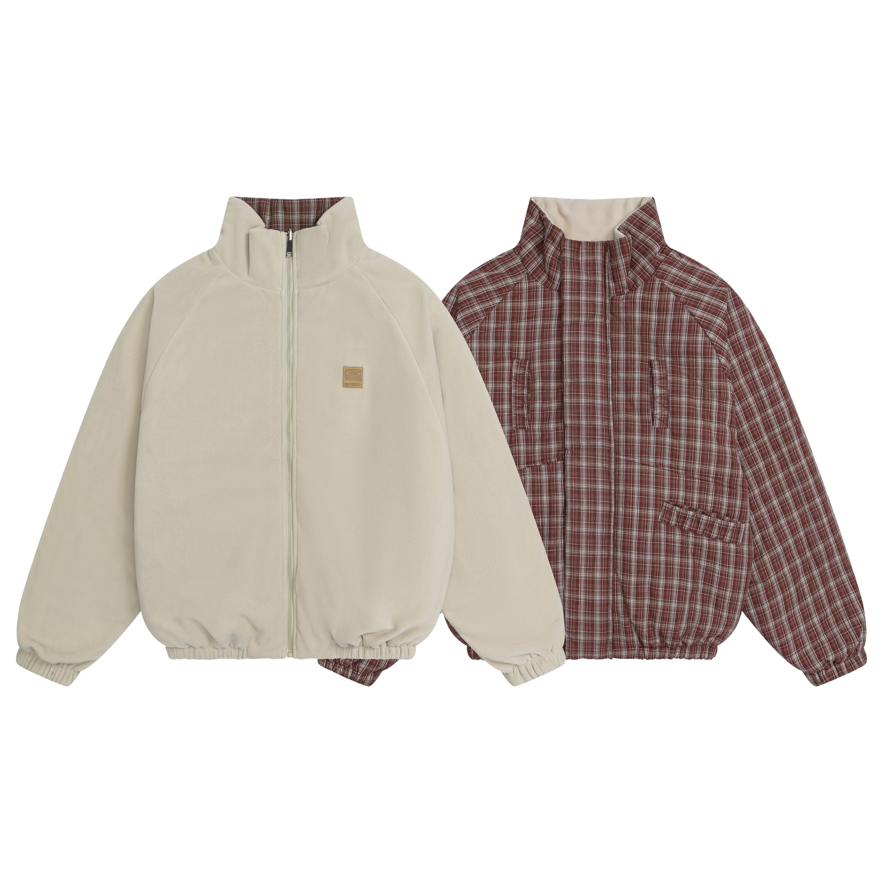 Reversible Jacket Style Comparison Cream Sherpa vs Red Plaid