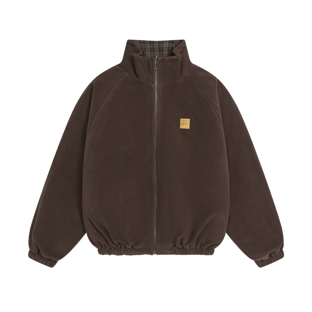Mocha Brown Sherpa Fleece Zip Up Jacket Oversized Fit
