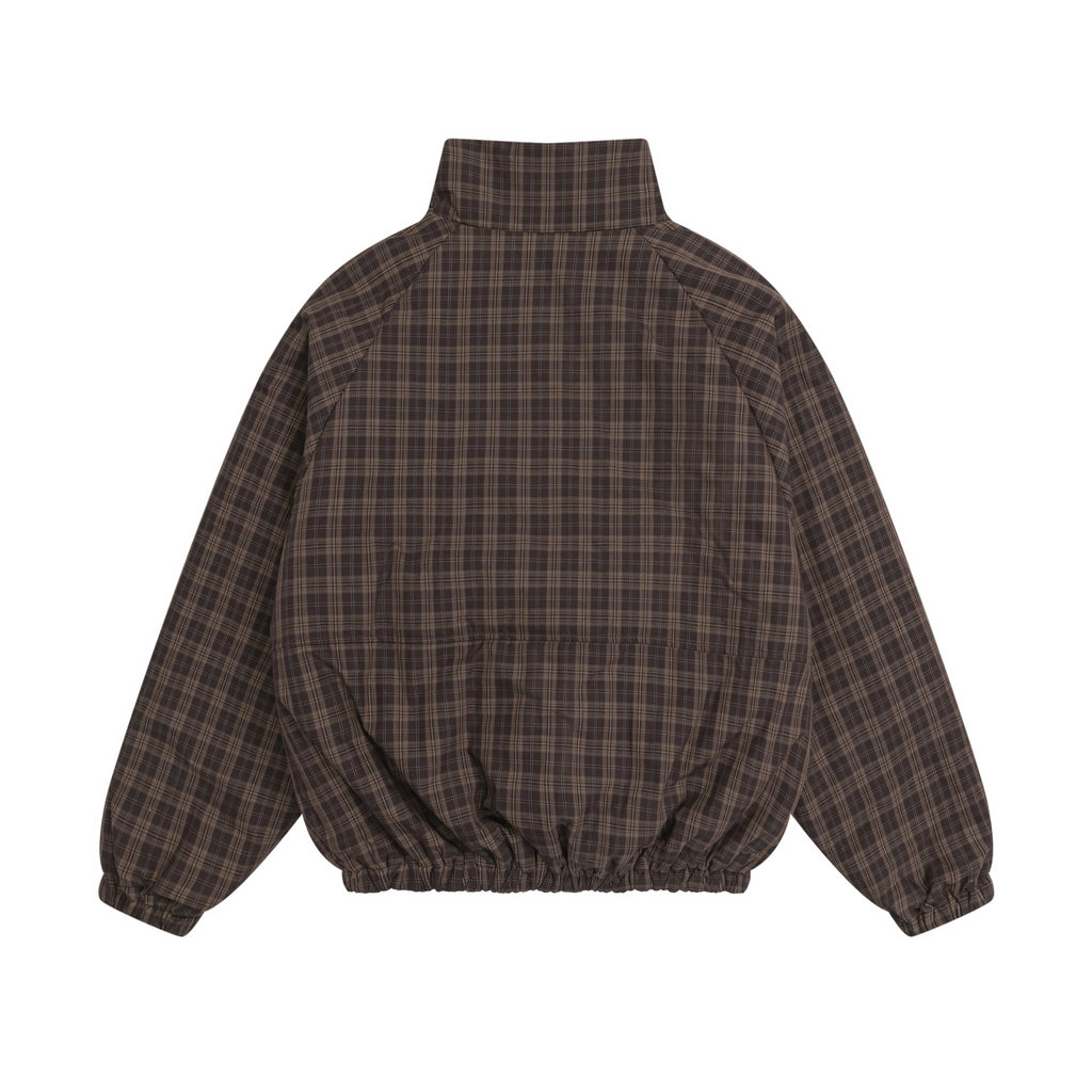 Back View of Dark Brown Plaid Cotton Padded Jacket