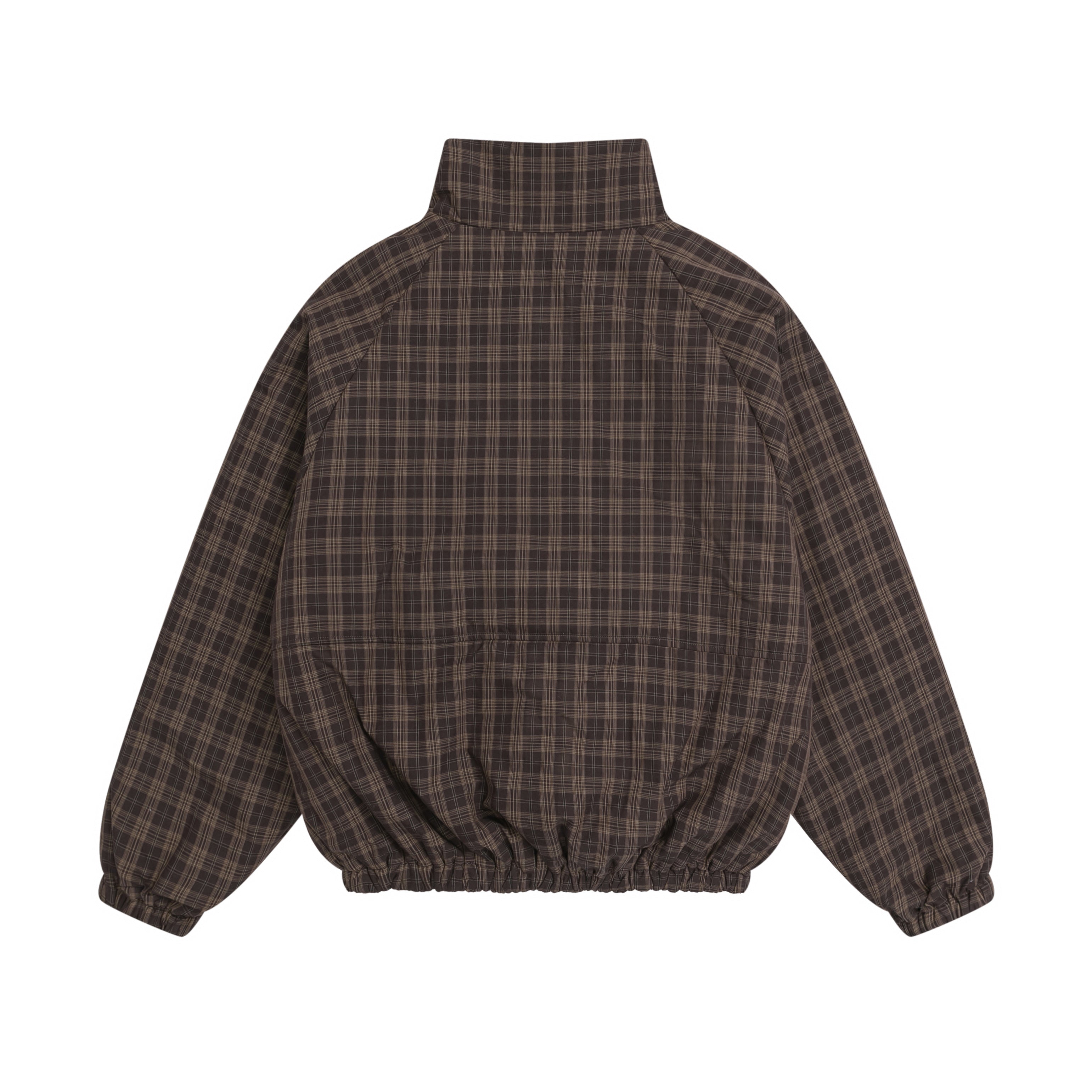 Back View of Dark Brown Plaid Cotton Padded Jacket
