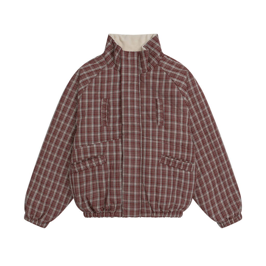 Reversible Vintage Plaid Winter Jacket in Red and Brown Check
