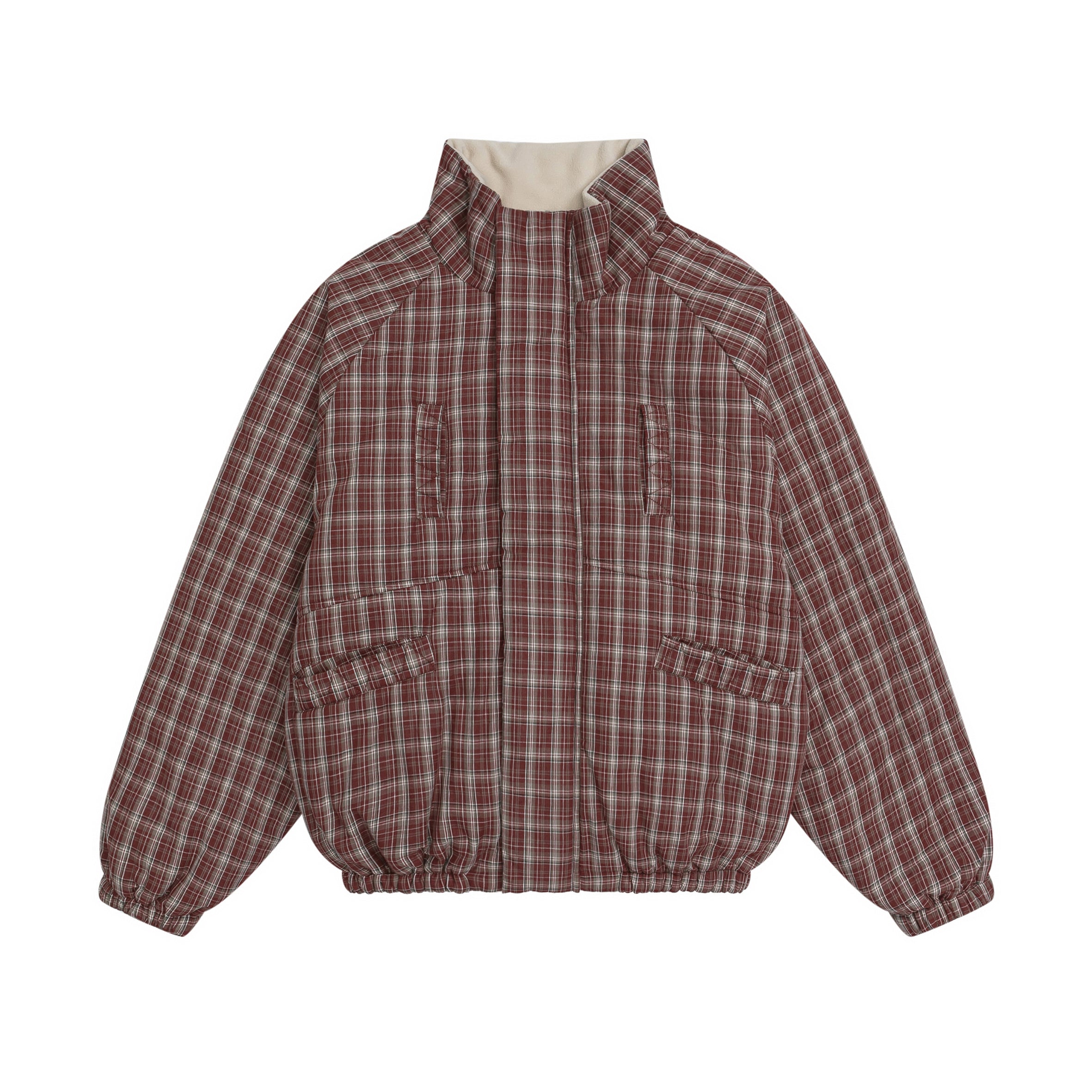 Reversible Vintage Plaid Winter Jacket in Red and Brown Check