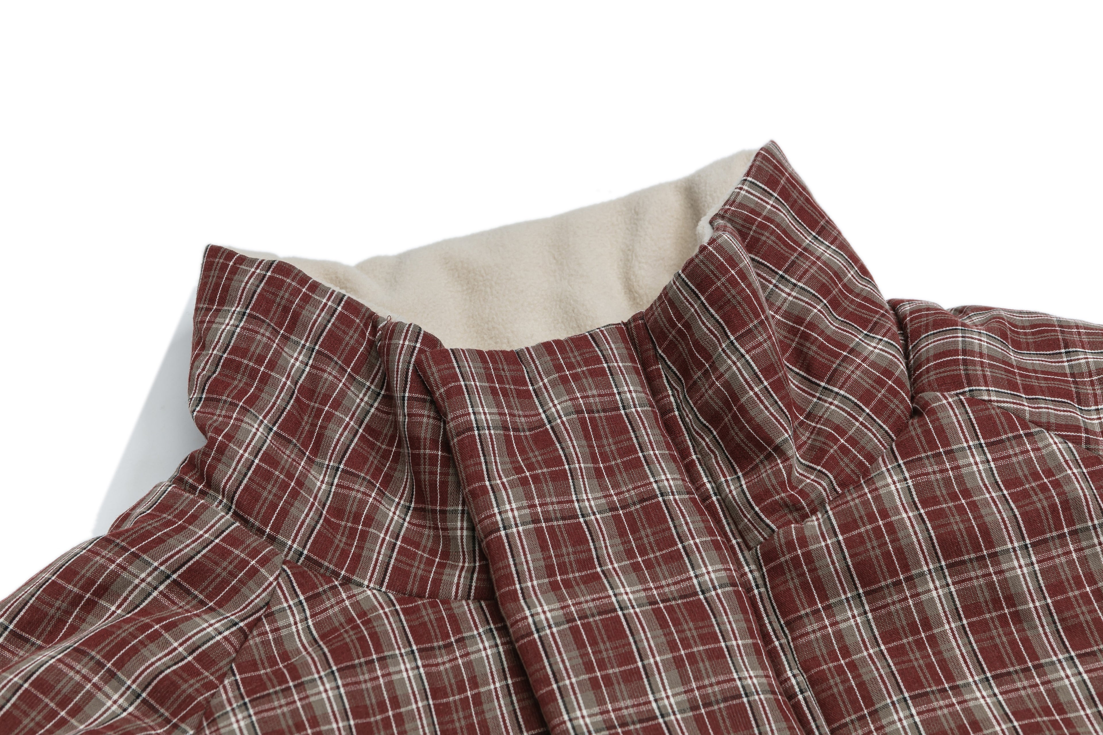 Stand Collar Detail on Vintage Plaid Winter Jacket