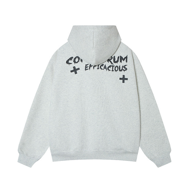Heather Grey Streetwear Hoodie Back View with Conundrum Efficacious Text Print