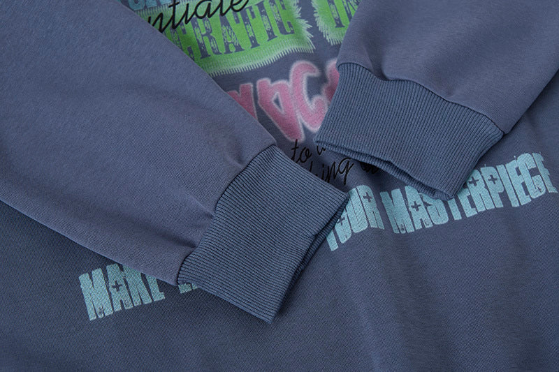 Durable ribbed sleeve cuff detail on long sleeve casual streetwear pullover.