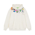 Cream colored oversized pullover hoodie featuring a playful printed charm necklace design on the chest