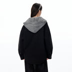 Cool Graffiti & Cartoon Print Denim Shirt with Removable Hoodie