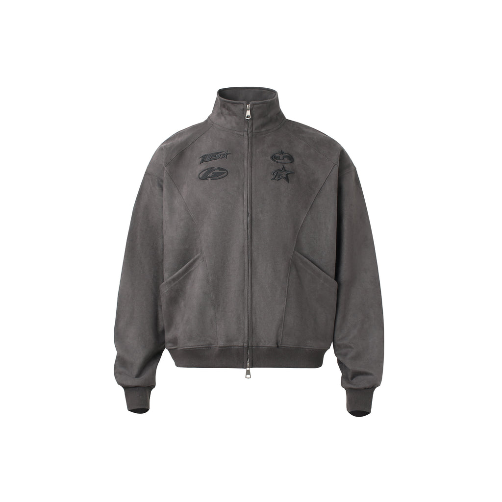 Unisex Varsity Jacket with Logo - Pink & Gray, Stand Collar Zipper Coat for Spring/Fall