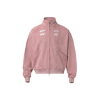 Unisex Varsity Jacket with Logo - Pink & Gray, Stand Collar Zipper Coat for Spring/Fall