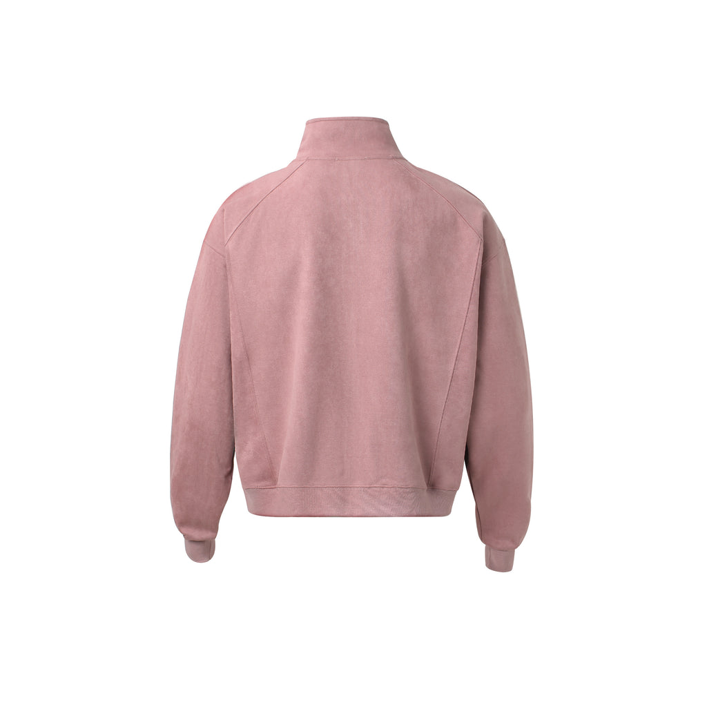 Unisex Varsity Jacket with Logo - Pink & Gray, Stand Collar Zipper Coat for Spring/Fall