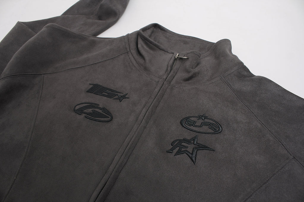 Unisex Varsity Jacket with Logo - Pink & Gray, Stand Collar Zipper Coat for Spring/Fall