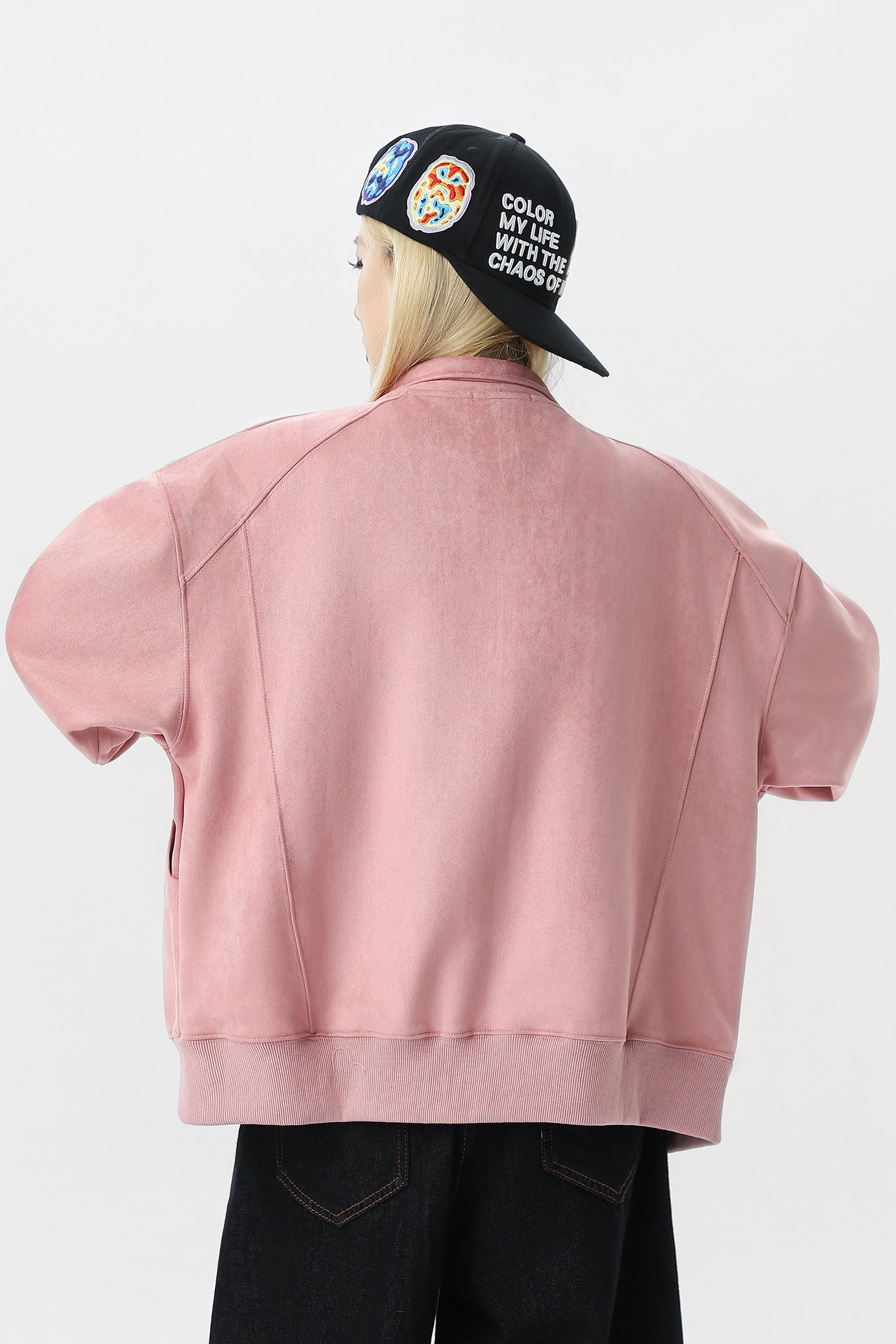 Unisex Varsity Jacket with Logo - Pink & Gray, Stand Collar Zipper Coat for Spring/Fall