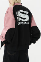 Short jacket,Unisex Retro Racing Style Jacket | Pink/Black &amp; Grey/Black Colorblock | Streetwear Essential