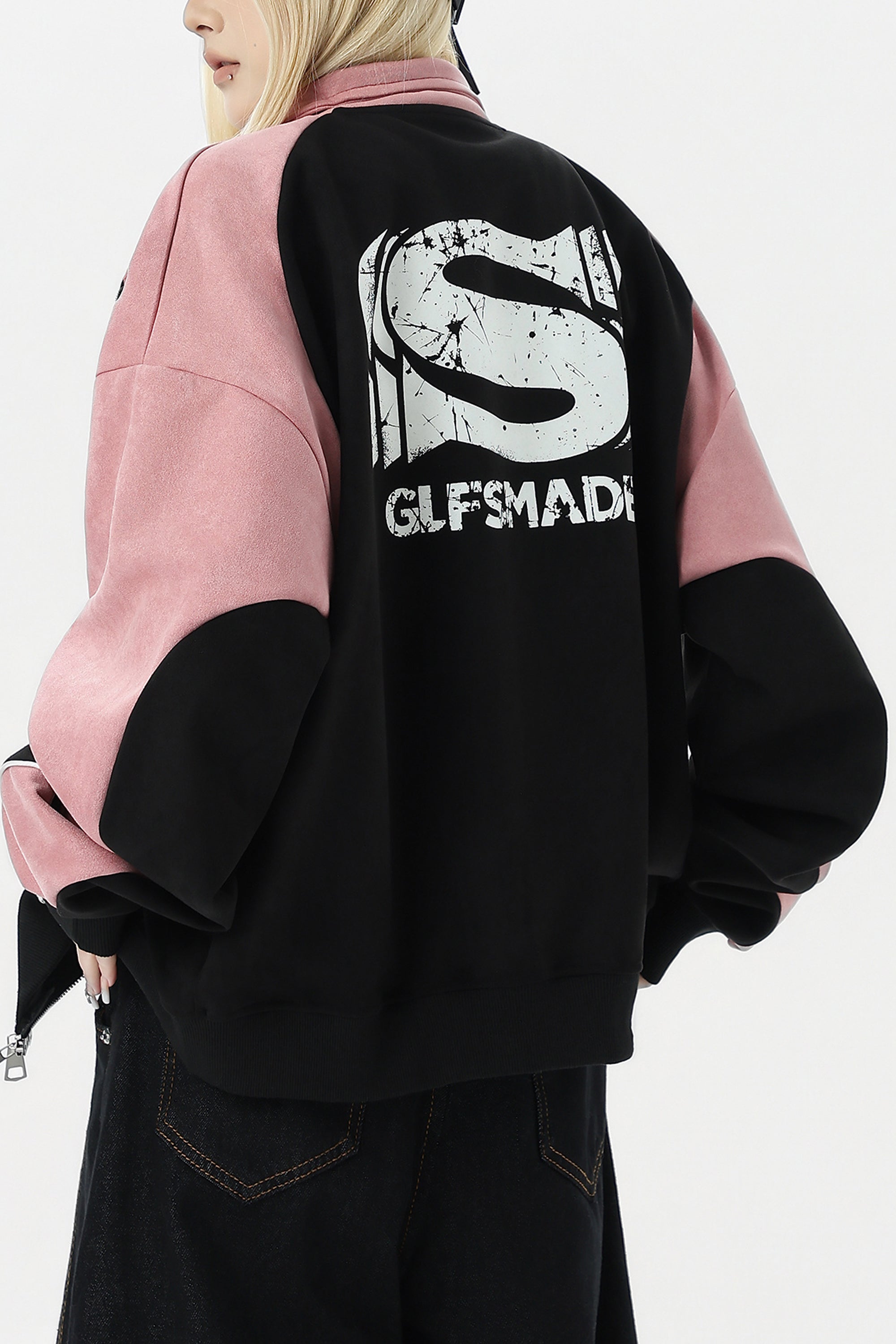 Short jacket,Unisex Retro Racing Style Jacket | Pink/Black &amp; Grey/Black Colorblock | Streetwear Essential