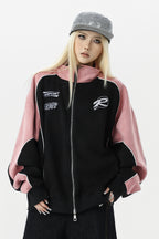 Short jacket,Unisex Retro Racing Style Jacket | Pink/Black &amp; Grey/Black Colorblock | Streetwear Essential