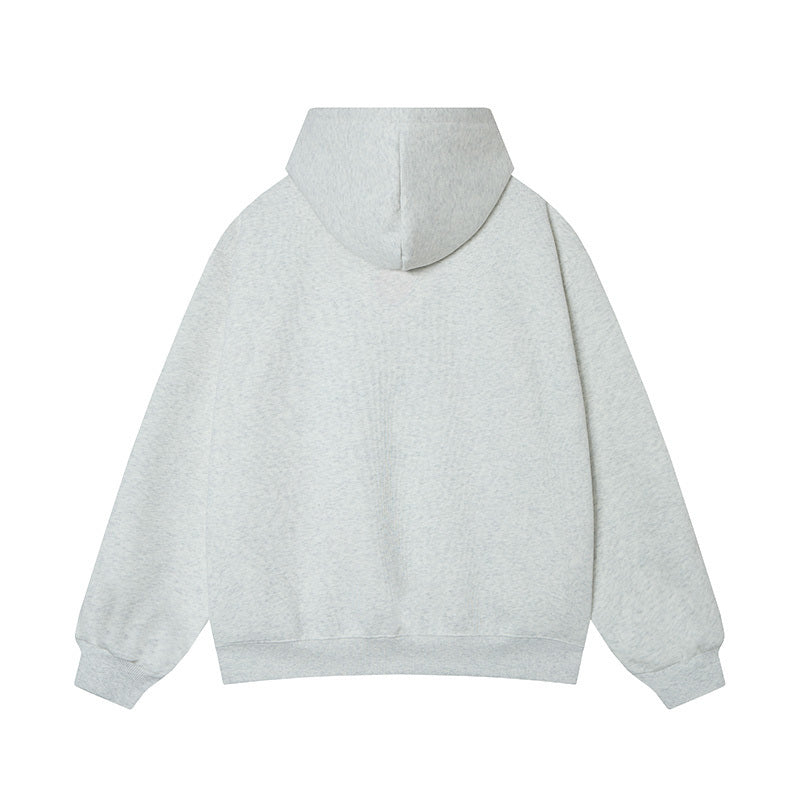Back view of heather grey oversized sweatshirt showing relaxed fit and clean design.