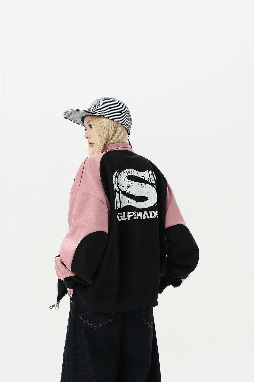 womens-oversized-racing-jacket-pink-back-model